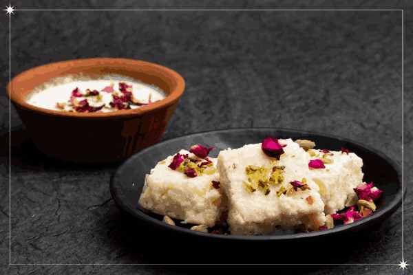 a plate filled with Kalakand